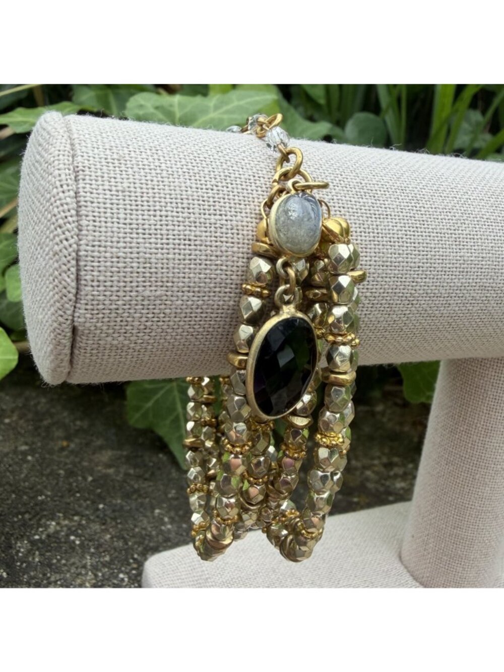 Rachel Reinhardt Multi-Strand Gold Bracelet Labradorite & Faceted Onyx Celestial - Picture 13 of 14